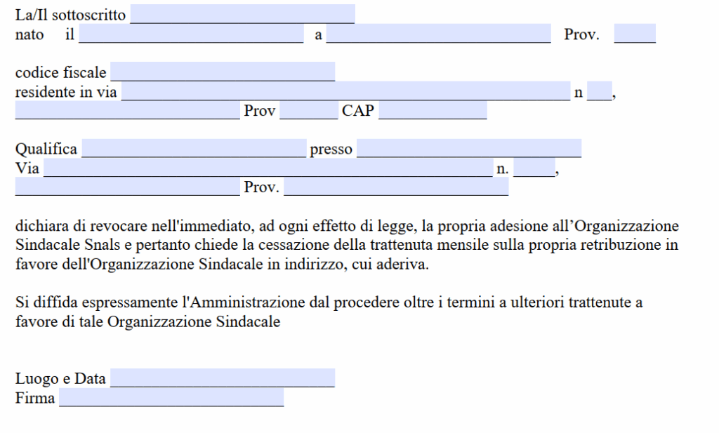 Disdetta SNALS